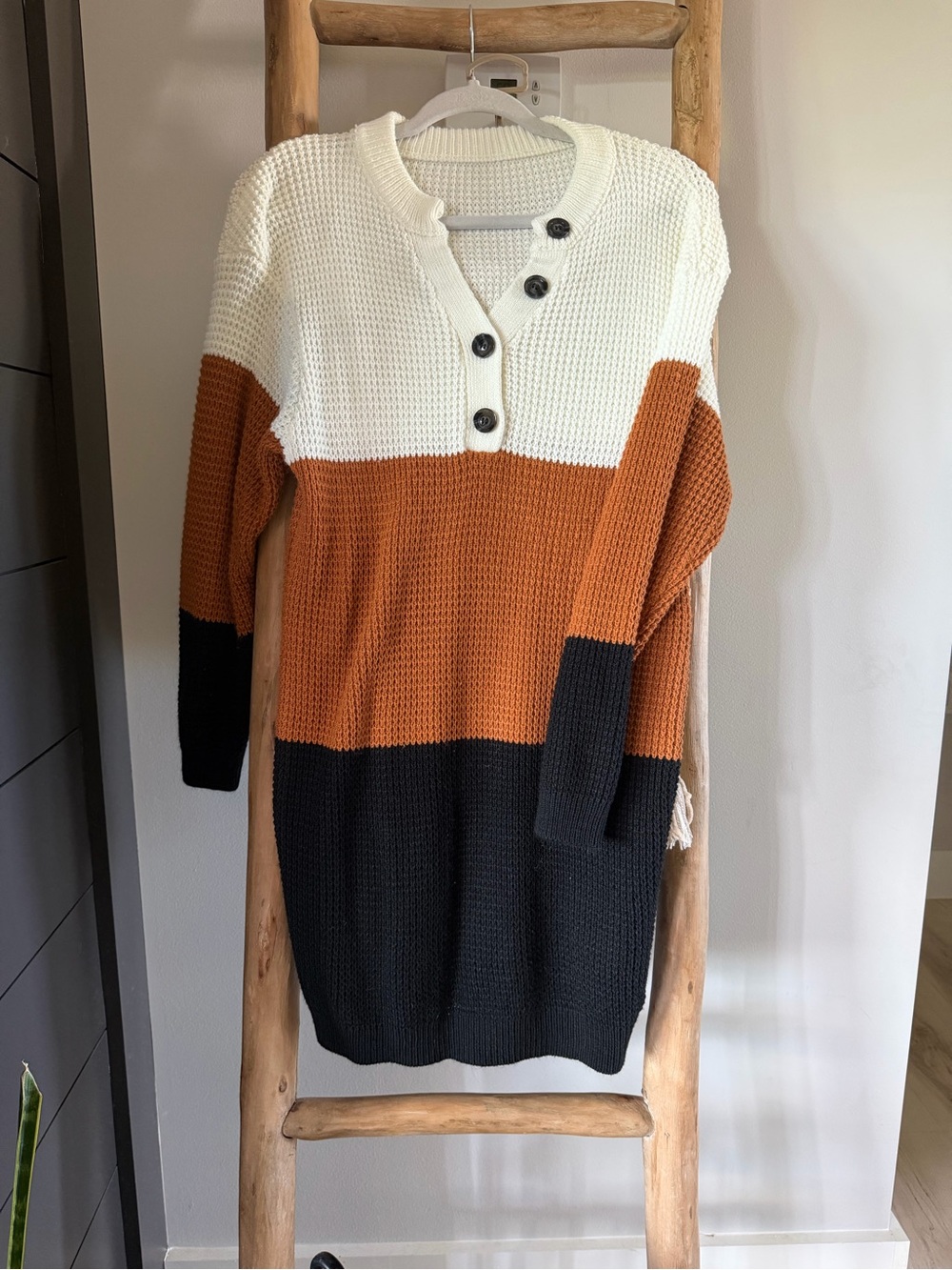 SHEIN Colorblock Knit Sweater Dress Small Rust Black Cream Fall